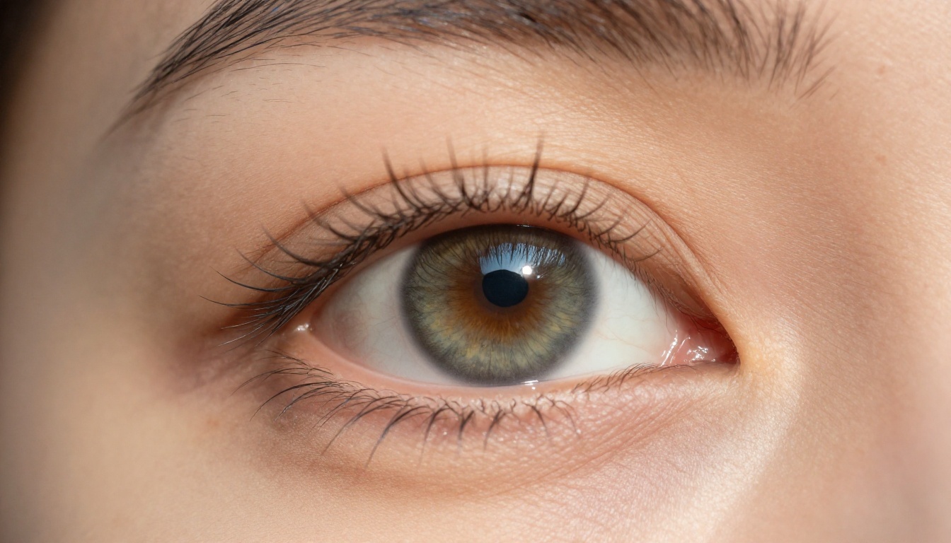 Extreme macro close-up of a woman's eye showing iris texture with gold and green flecks, individual eyelashes, and skin pores in ultra-high detail