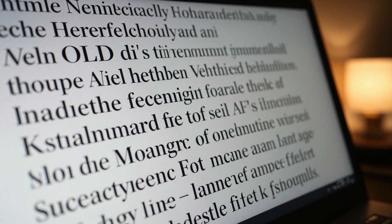 Close-up macro photograph of OLED monitor displaying crisp AI-generated typography with deep blacks