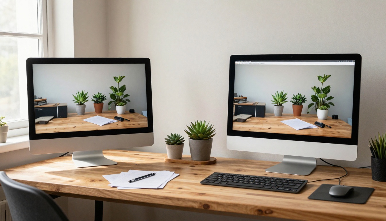 Two monitors showing different AI video model outputs side by side Two monitors showing different AI video model outputs side by side