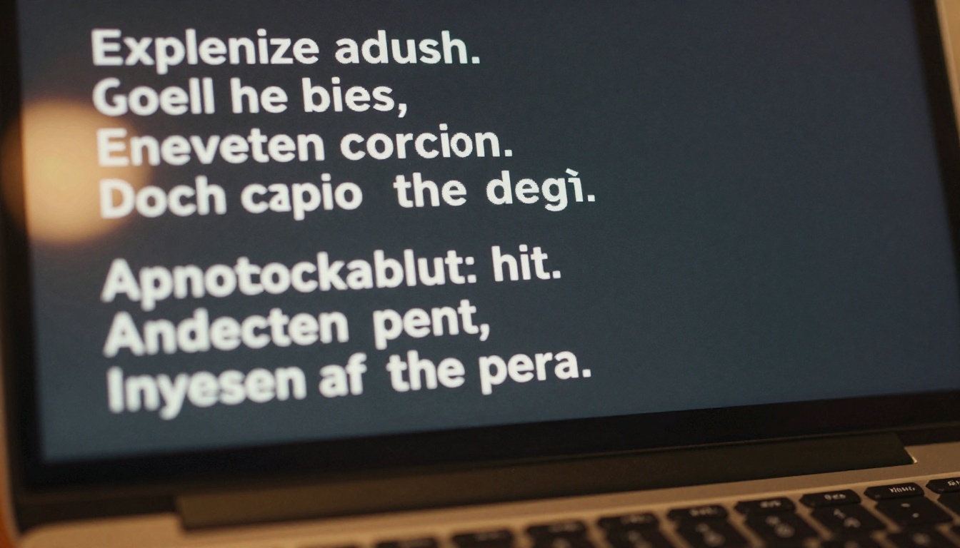 Bilingual subtitle text displayed on a laptop screen in two languages