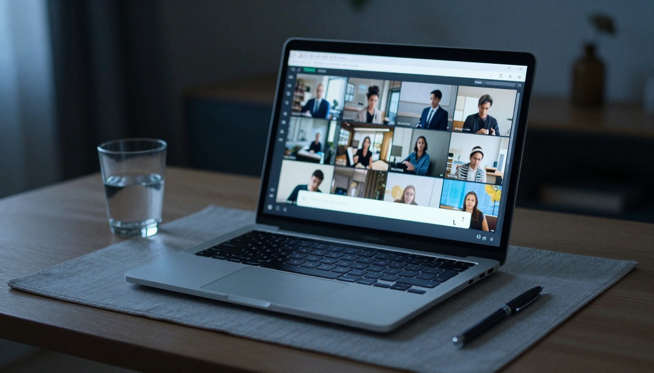 Laptop screen displaying an AI video generation interface with scene thumbnails