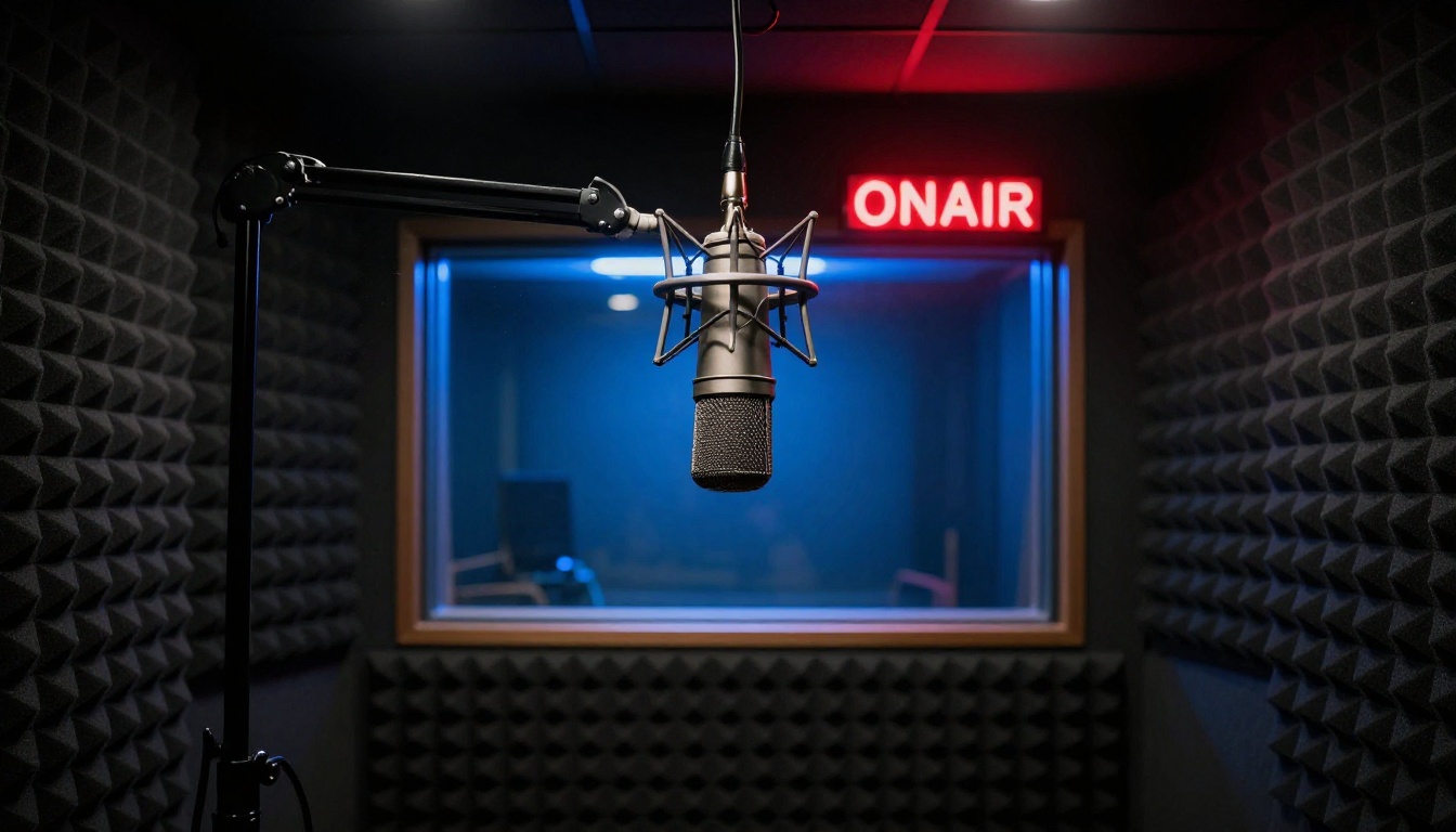 Professional recording booth with dramatic lighting
