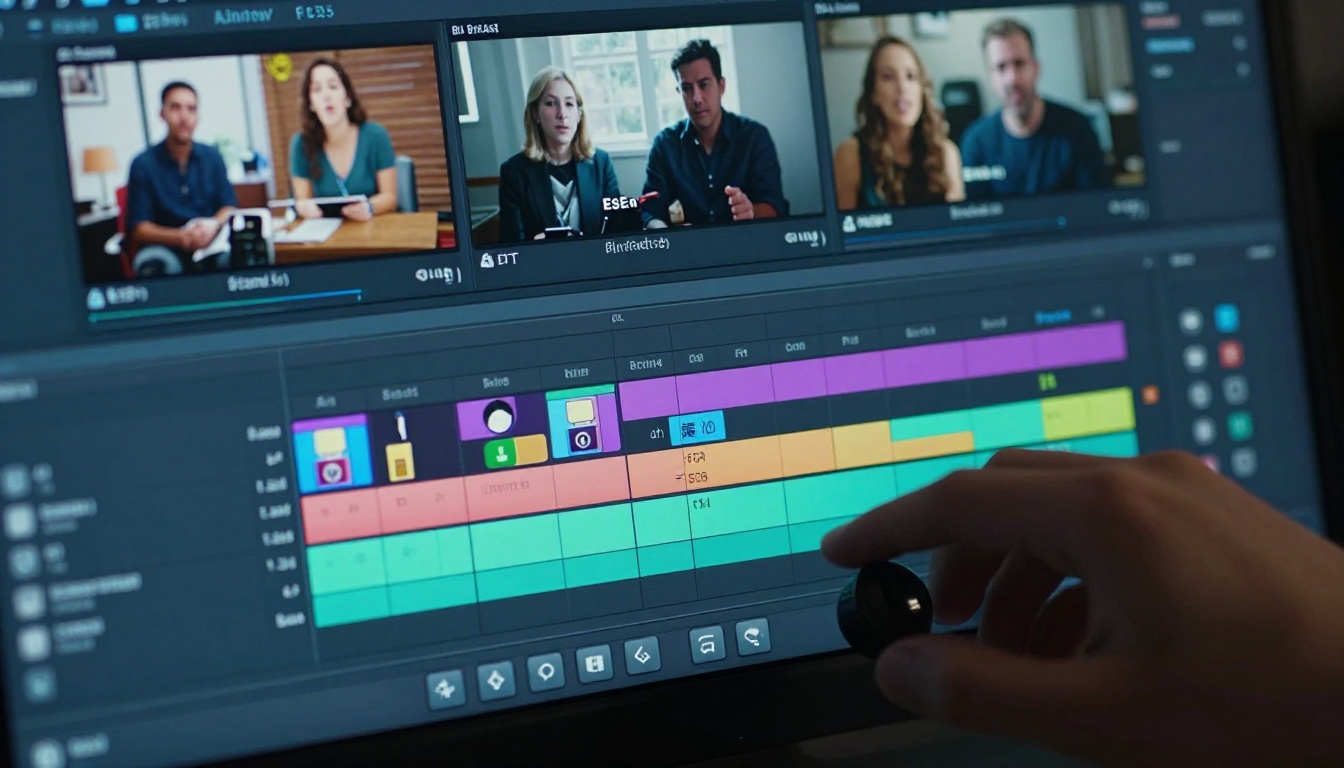 Video editing timeline on a professional monitor