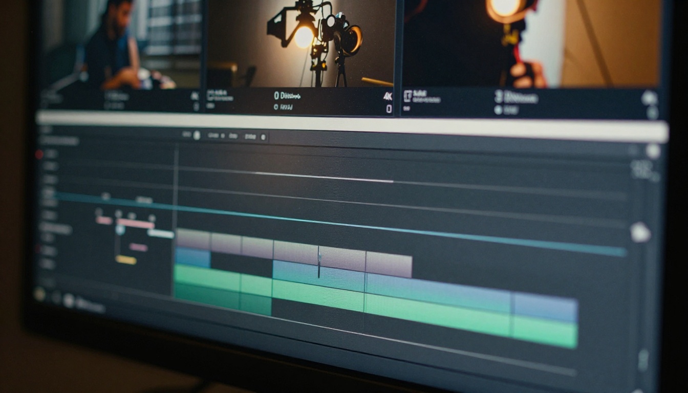 Video editing timeline with smooth transitions visible between clips