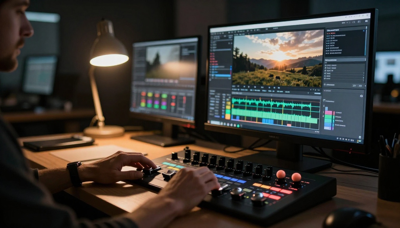 Professional colorist grading cinematic footage