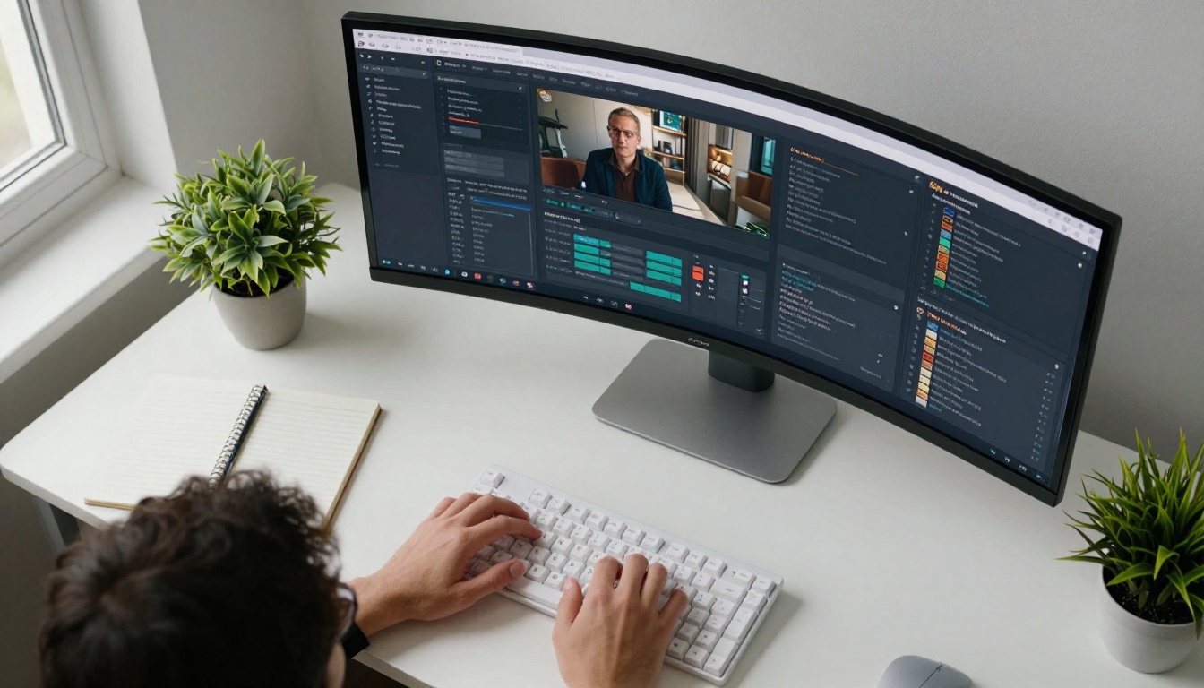 Overhead view of person working at an AI video generation dashboard