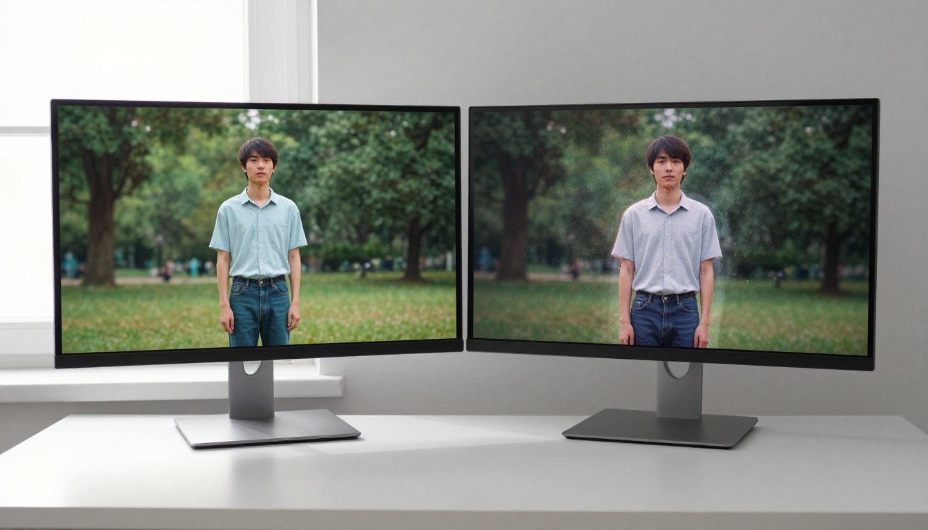 Before and after frames on a monitor showing teleport visual effect comparison Before and after frames on a monitor showing teleport visual effect comparison