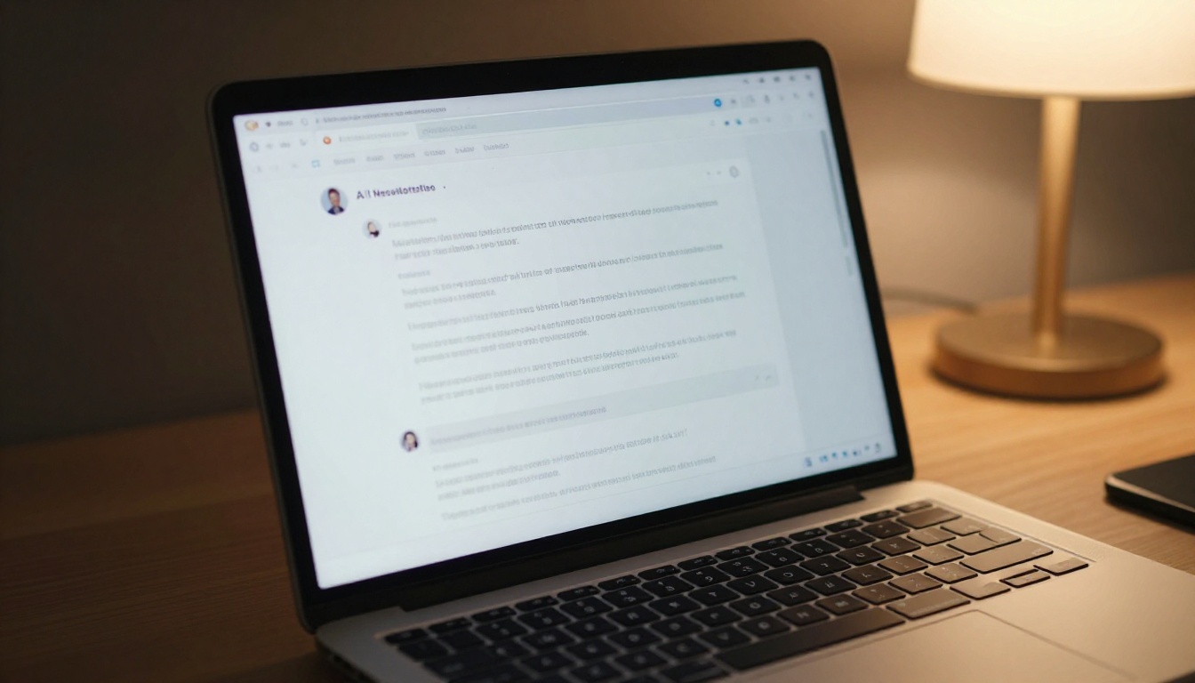 AI chat interface showing newsletter being drafted on laptop screen