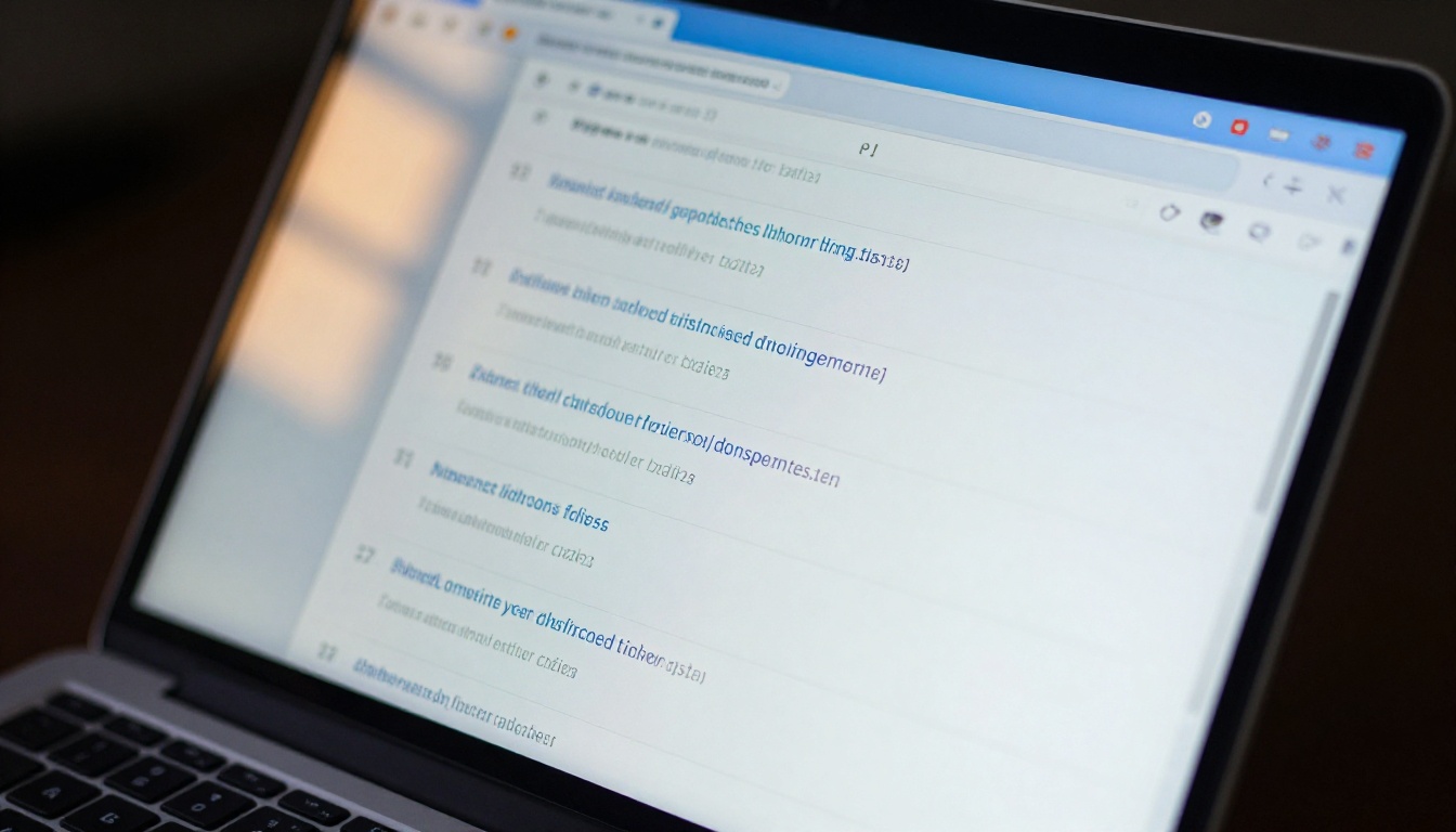 A close-up of a laptop screen showing a long email thread with dozens of replies stacked vertically
