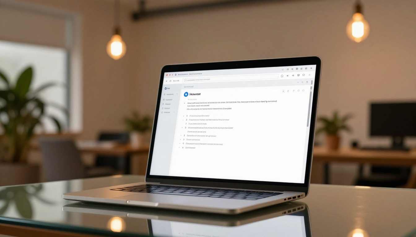 A laptop screen showing an AI chat interface converting a long text input into a clean bulleted summary