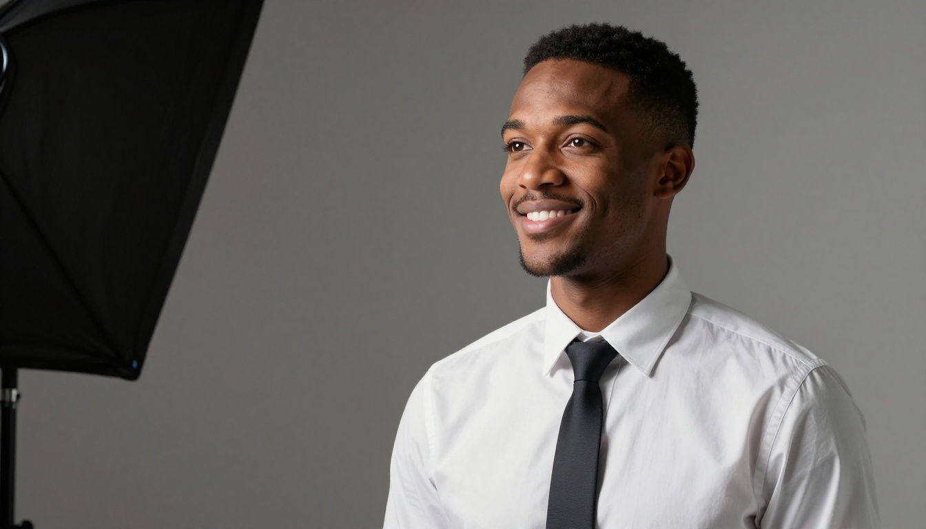 Confident professional man in white dress shirt and tie posing for a professional headshot