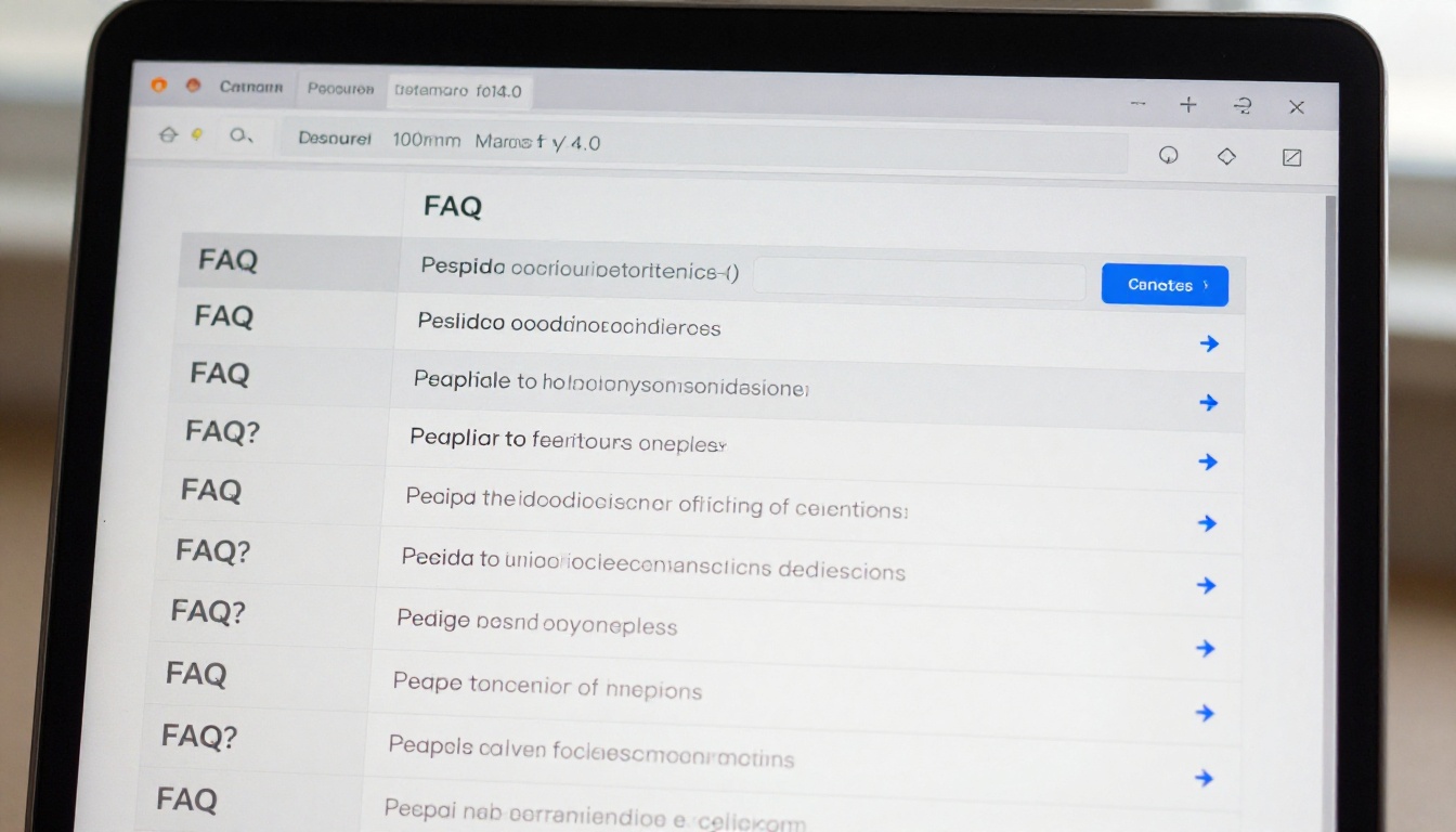 Close-up of FAQ accordion section on laptop screen with clean UI design