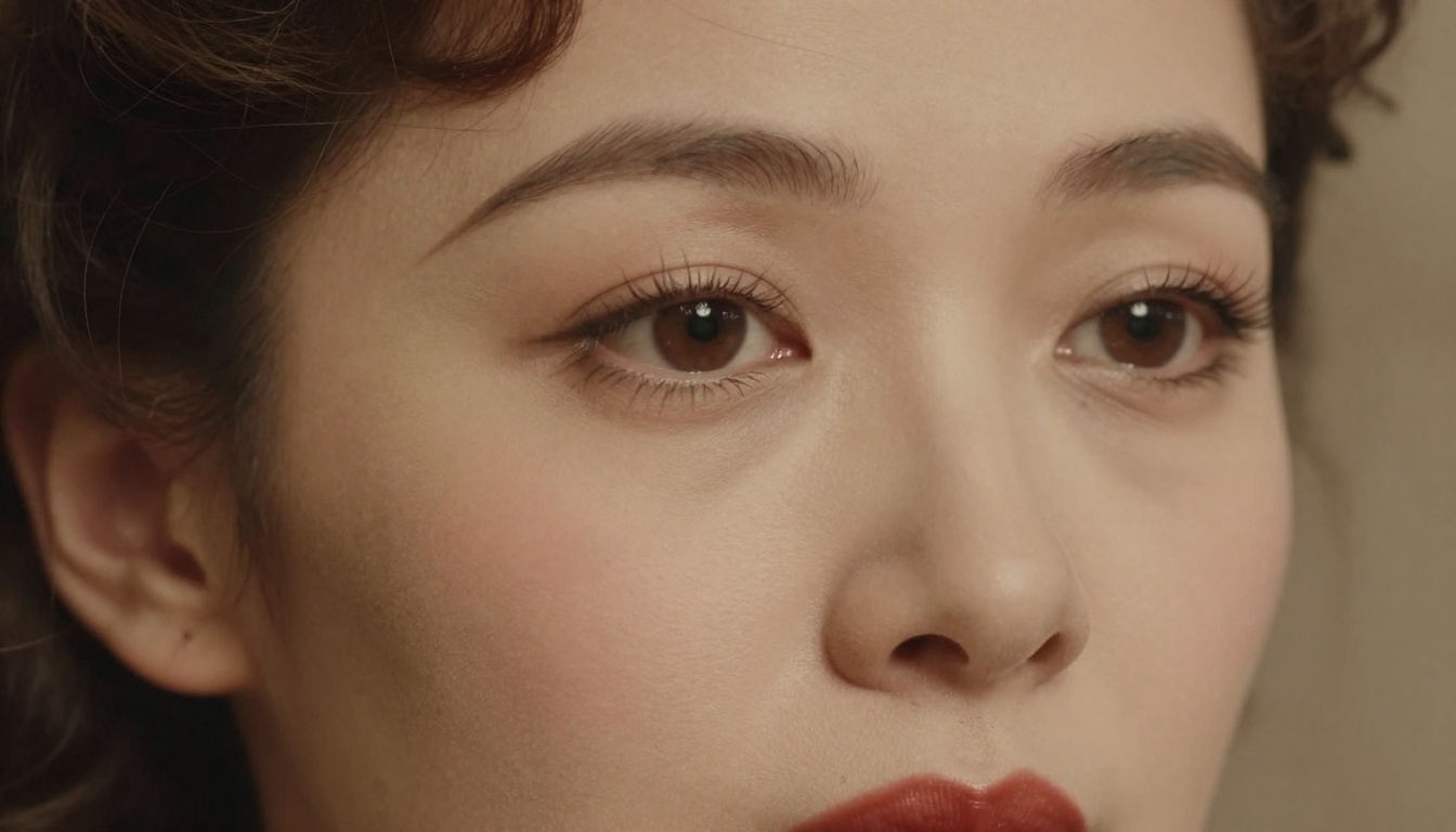 Extreme close-up of an AI-restored 1930s woman's face showing photorealistic eyelash, skin pore, and vintage Marcel wave hair detail after AI upscaling Extreme close-up of an AI-restored 1930s woman's face showing photorealistic eyelash, skin pore, and vintage Marcel wave hair detail after AI upscaling