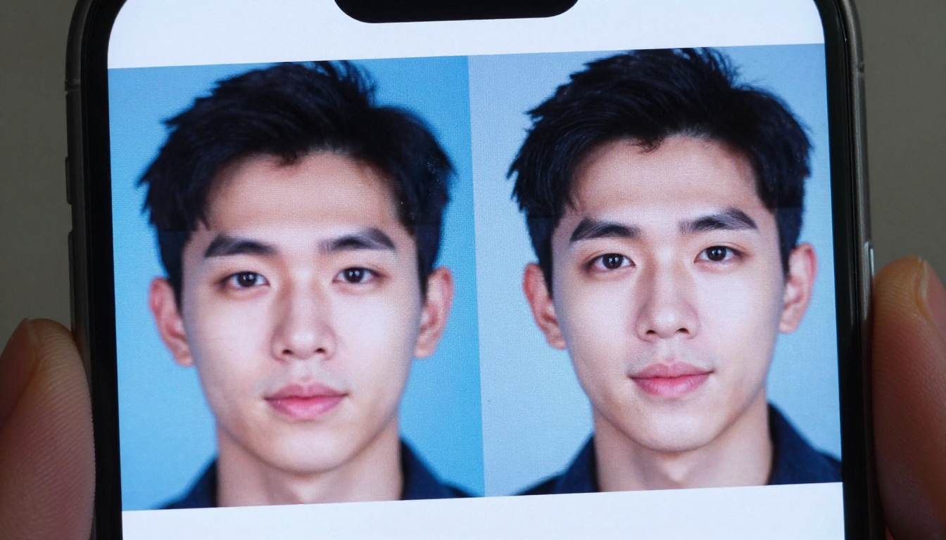 Close-up of smartphone showing blurry to sharp face transformation Close-up of smartphone showing blurry to sharp face transformation