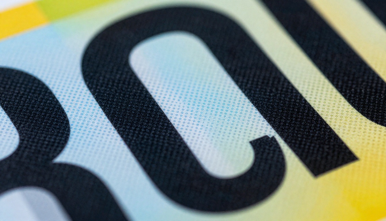 Macro close-up of billboard vinyl surface showing razor-sharp logo print quality