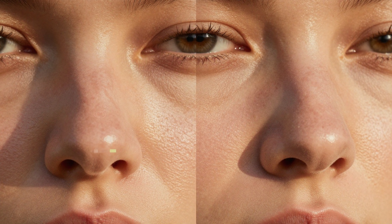 Skin texture before and after AI upscaling comparison