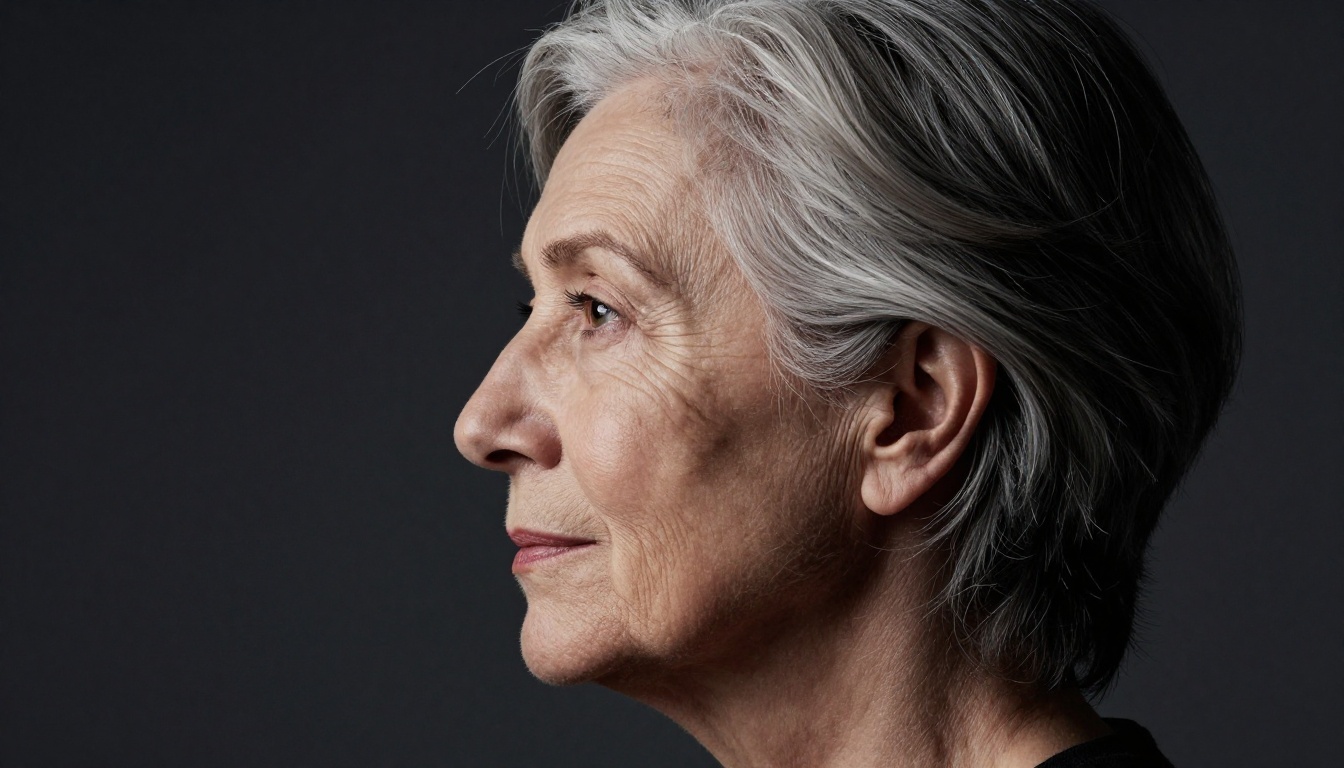 Profile portrait of an older woman with Rembrandt lighting