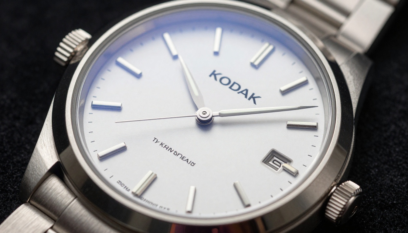 Extreme macro close-up of a luxury silver mechanical watch face on black velvet fabric, brushed steel bracelet links showing individual machining marks, sapphire crystal glass reflecting a studio softbox, sharp dial typography and minute markers