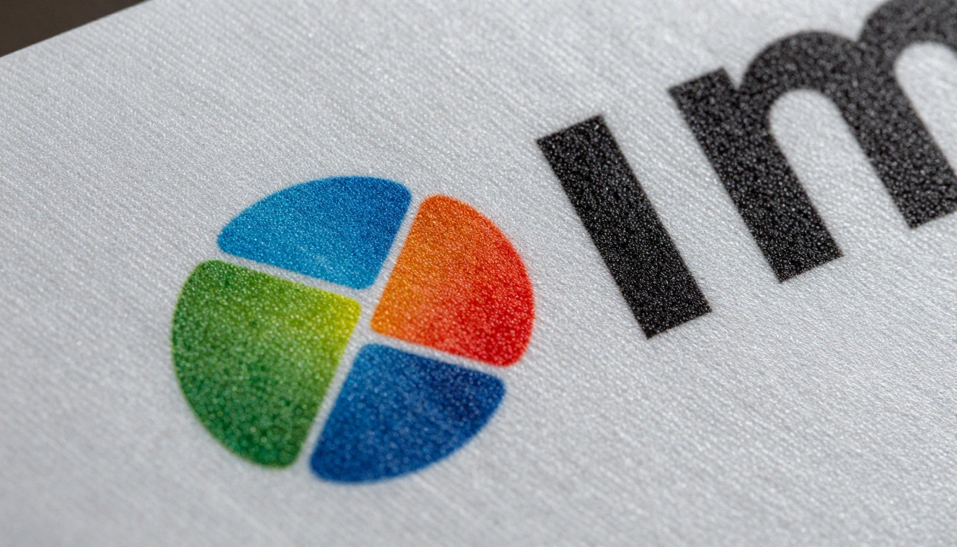 Extreme close-up macro detail of a large-format printed vinyl banner showing sharp ink texture and the fine weave pattern of the substrate