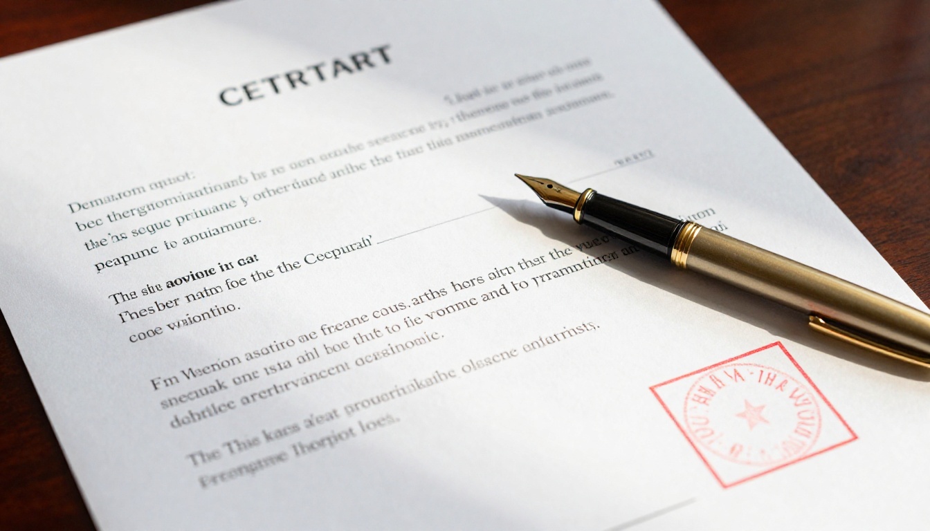 Legal contract document on dark mahogany desk with gold fountain pen and official red seal stamp Legal contract document on dark mahogany desk with gold fountain pen and official red seal stamp