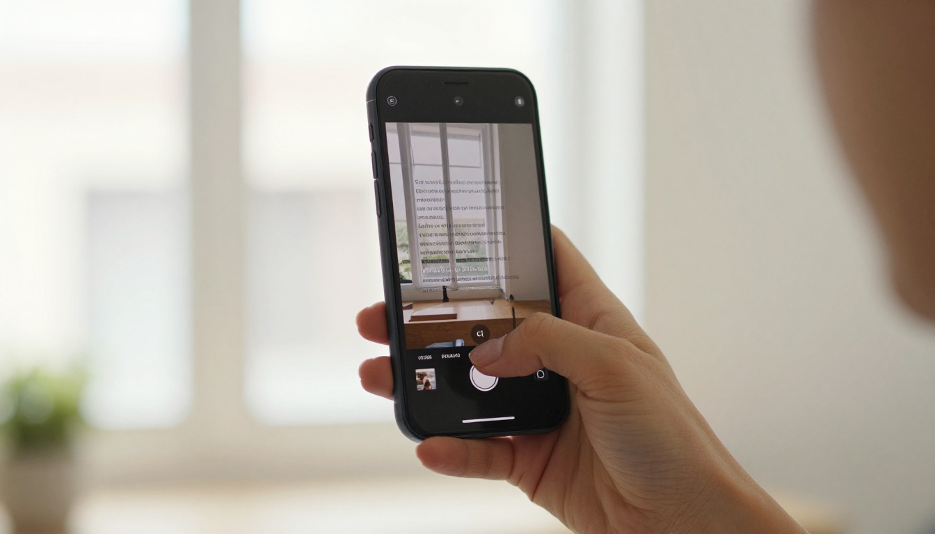 Low-angle smartphone view displaying Spanish video thumbnail against bright window background