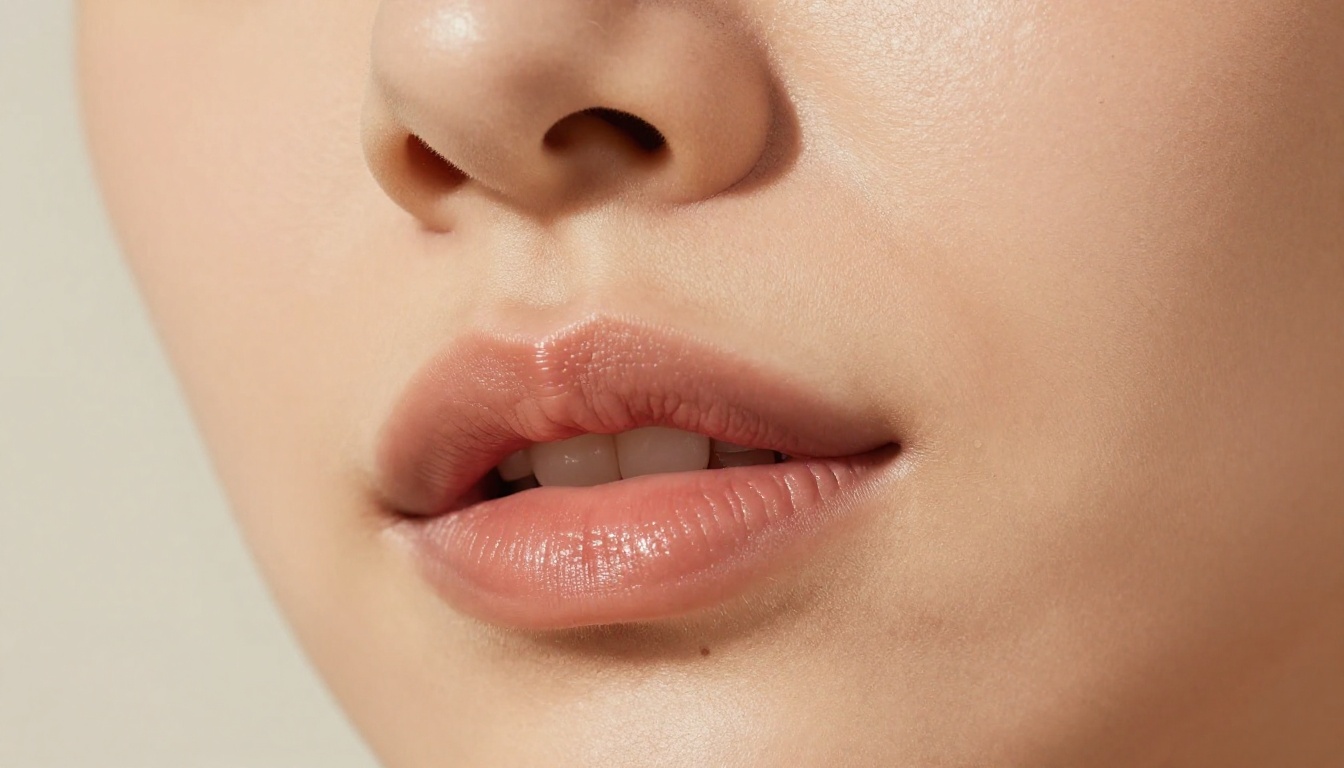 Close-up of a woman's lips mid-speech with hyper-realistic skin texture and natural studio lighting Close-up of a woman's lips mid-speech with hyper-realistic skin texture and natural studio lighting