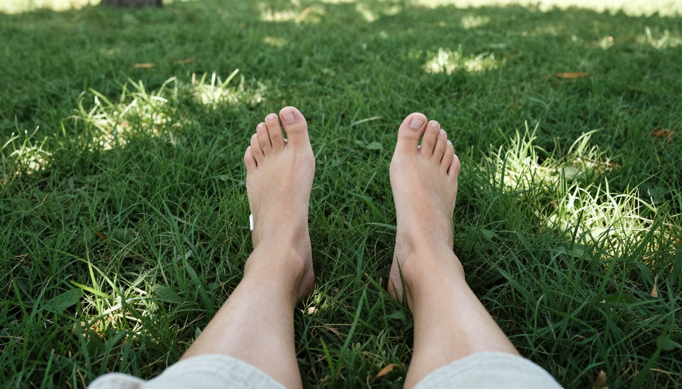 Woman with wireless earbuds lying in grass outdoors listening to music