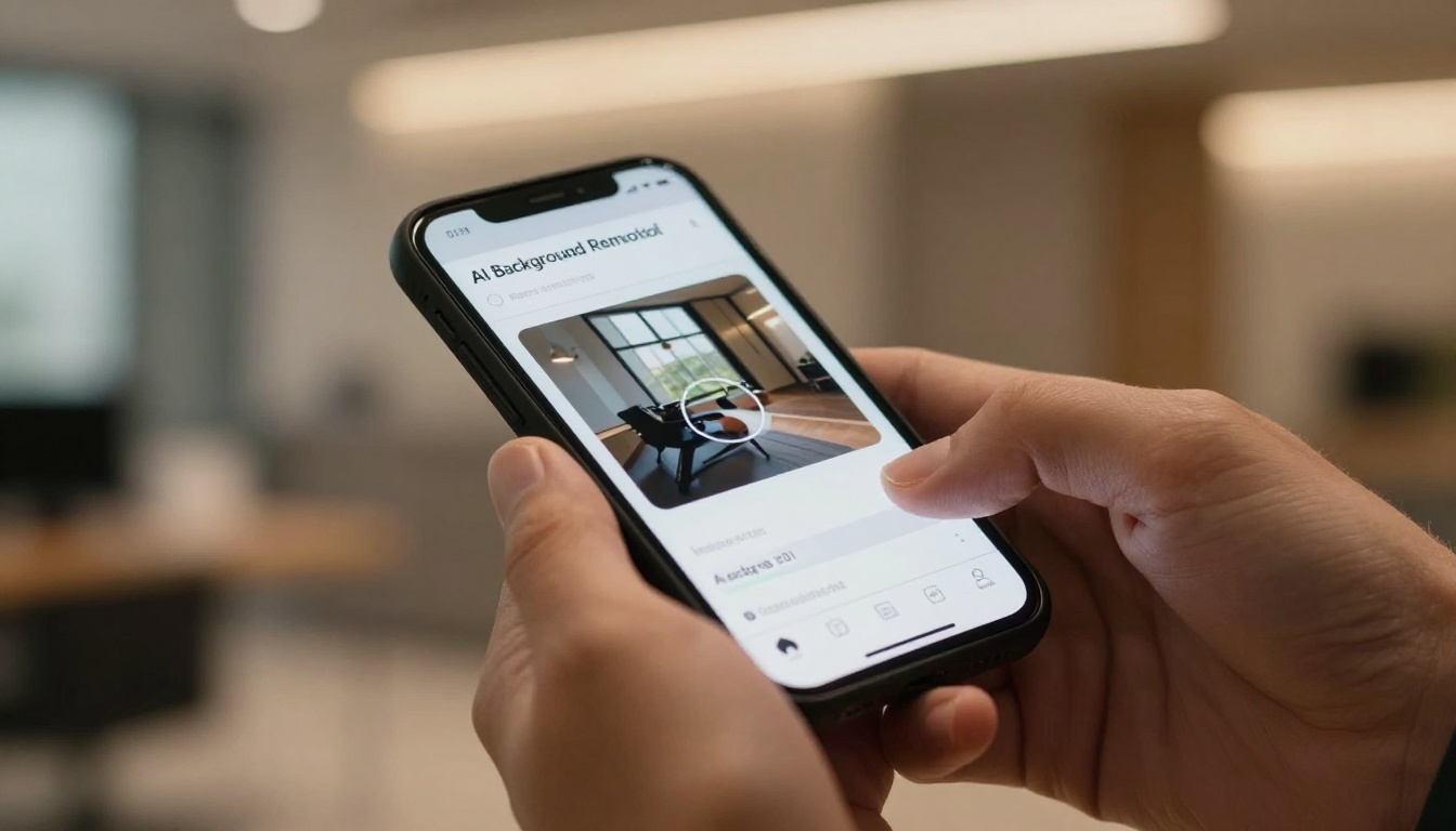 Smartphone displaying AI background removal tool interface