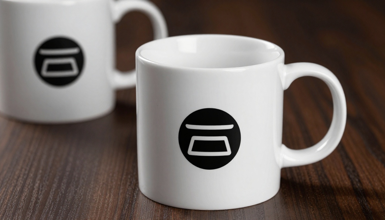 Professional product mockup with clean transparent logo applied to ceramic mug