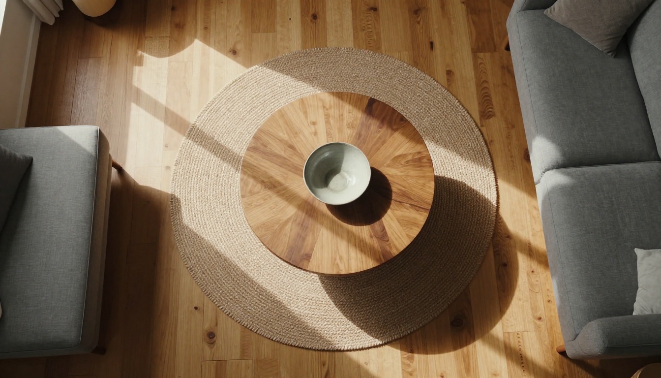 Overhead view of a living room showing the precise geometric furniture layout that AI can read