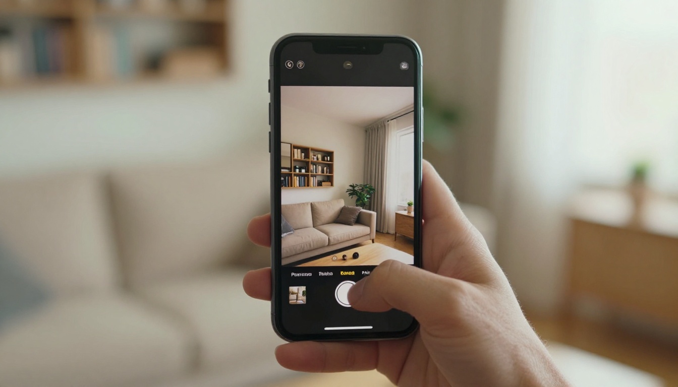 Smartphone displaying a room photo ready for AI processing