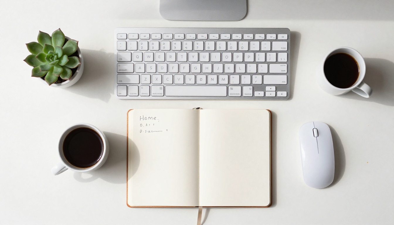 Creative workspace aerial flat lay overhead view