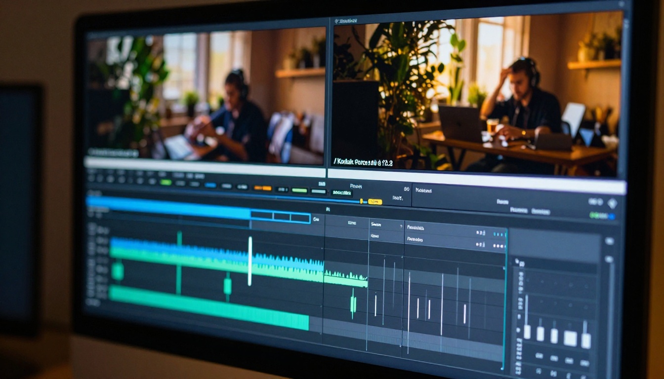 Video editing setup showing timeline and color grading workflow