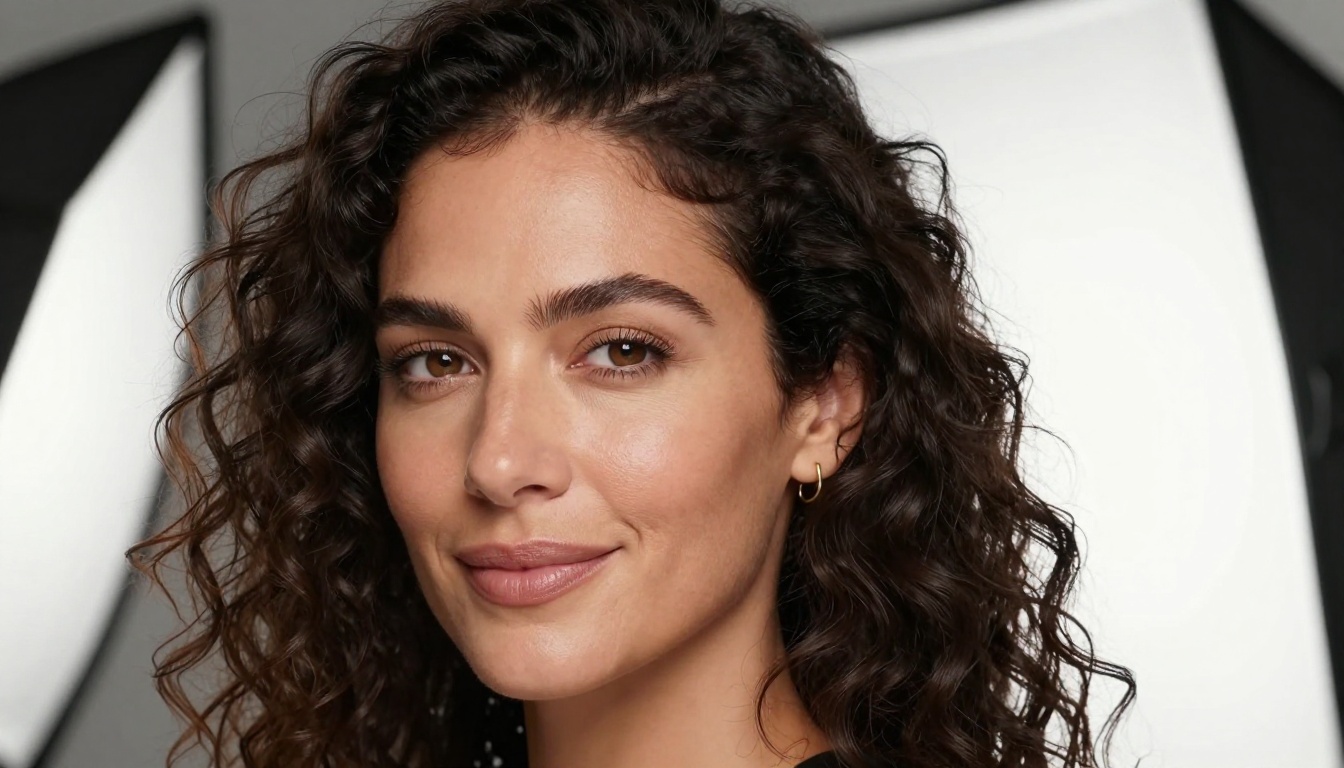 Close-up portrait of woman with natural curly hair and direct eye contact