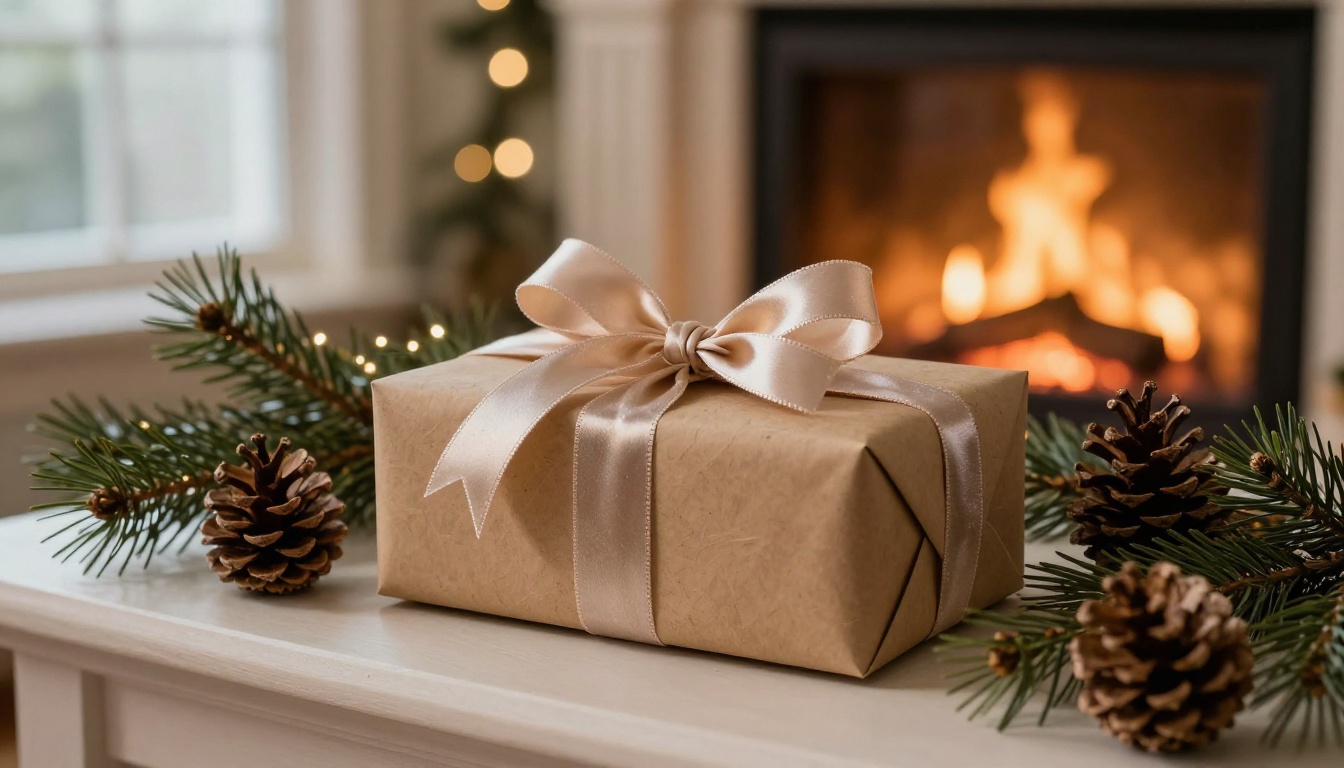 Seasonal holiday gift product photography by a cozy fireplace