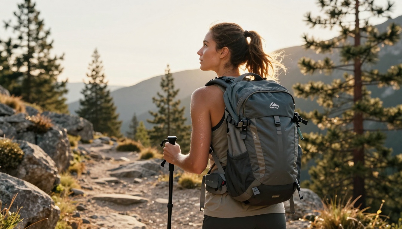 Outdoor lifestyle brand photography with woman hiking at golden hour