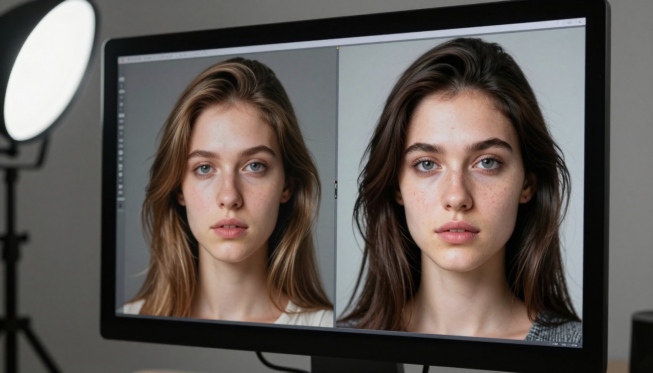 Close-up macro view of a screen comparing two AI-generated images side by side with visible quality differences