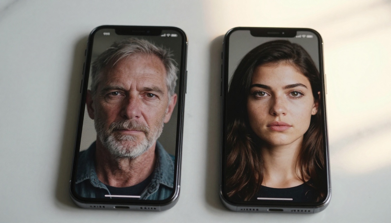 Close-up top-down view of two smartphones side by side on white marble, left screen showing older blurry AI image output, right showing crisp photorealistic GPT Image 2.0 portrait
