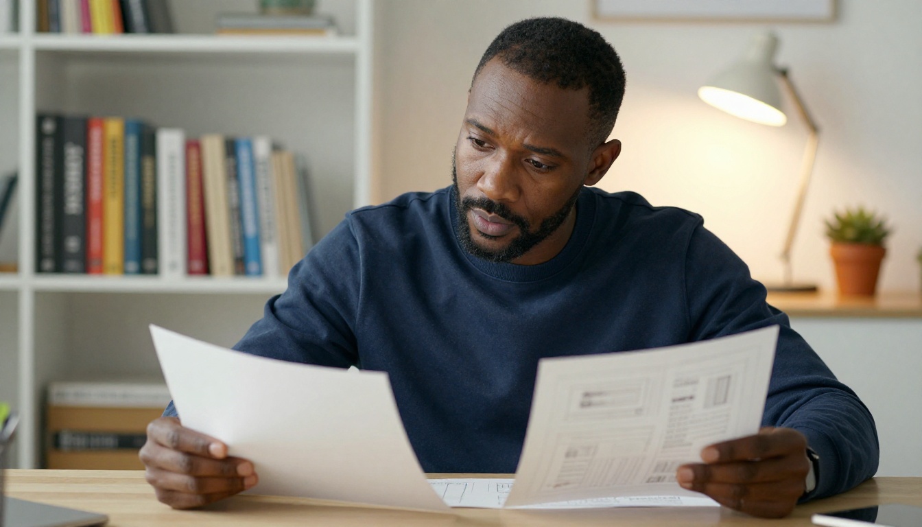Designer comparing two printed layout options at home office desk