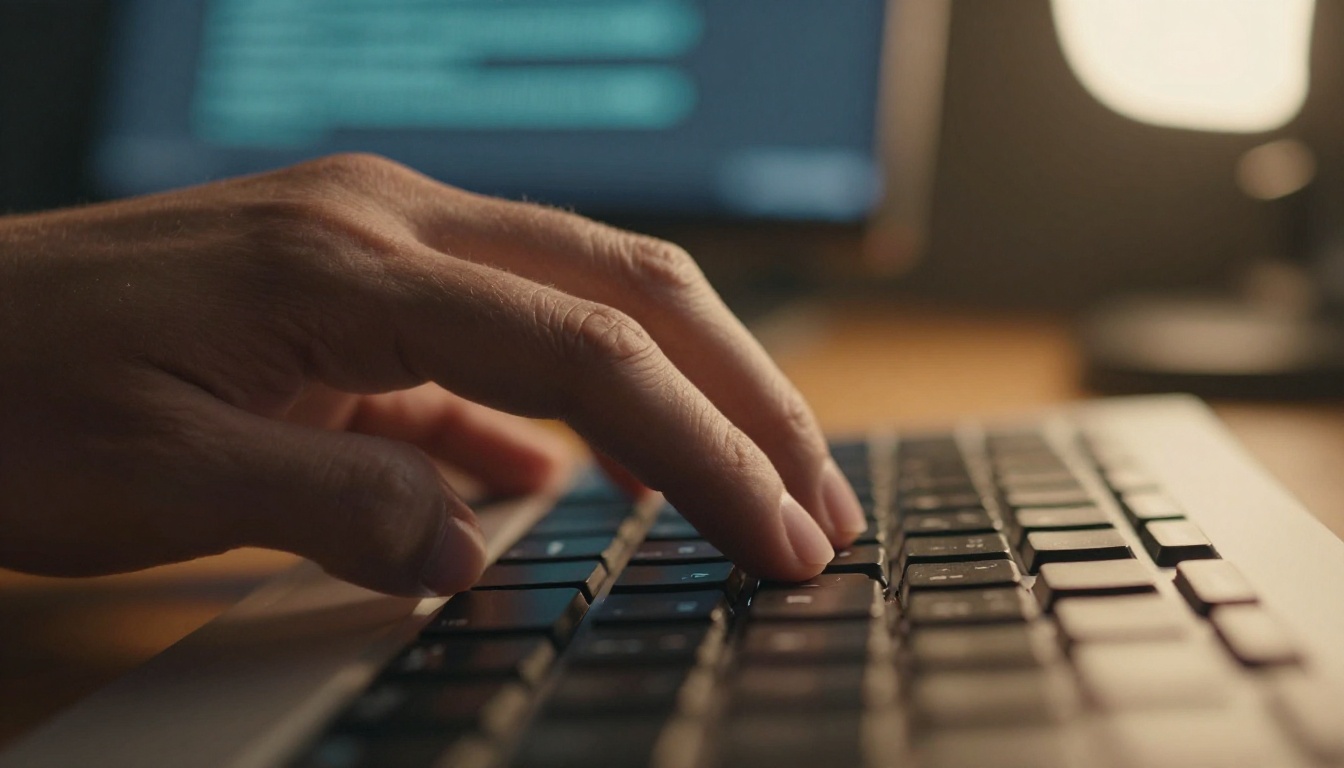 AI-powered writing workspace with keyboard close-up