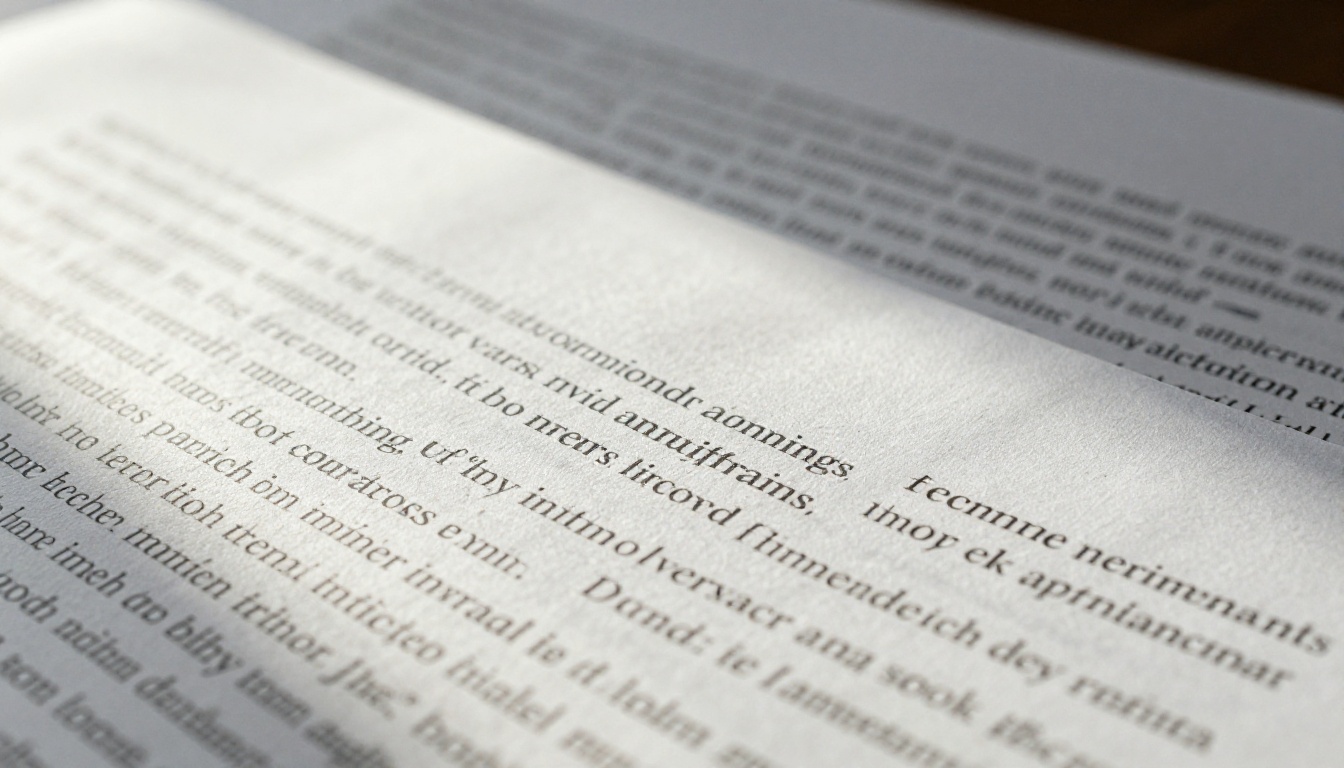 Close-up macro shot of dense printed text on multiple overlapping pages