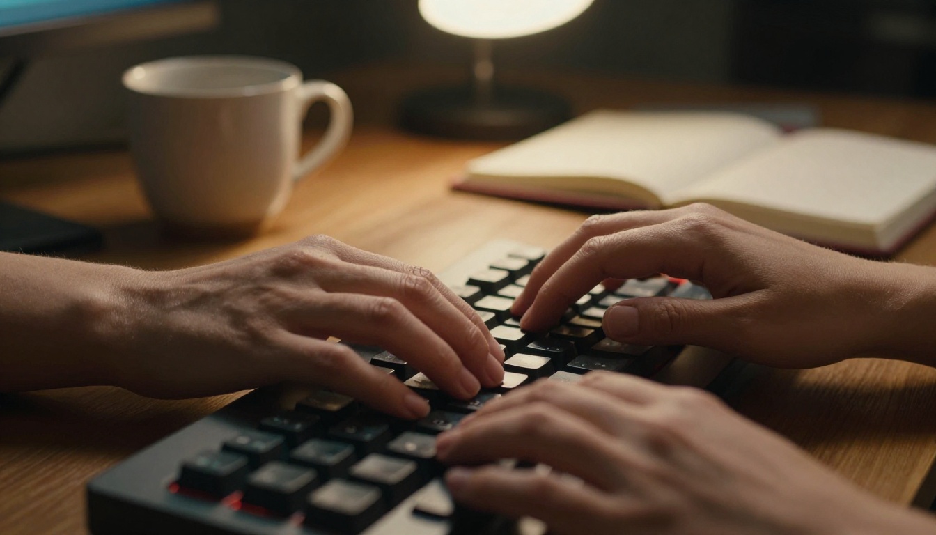 Hands typing rapidly on a mechanical keyboard Hands typing rapidly on a mechanical keyboard