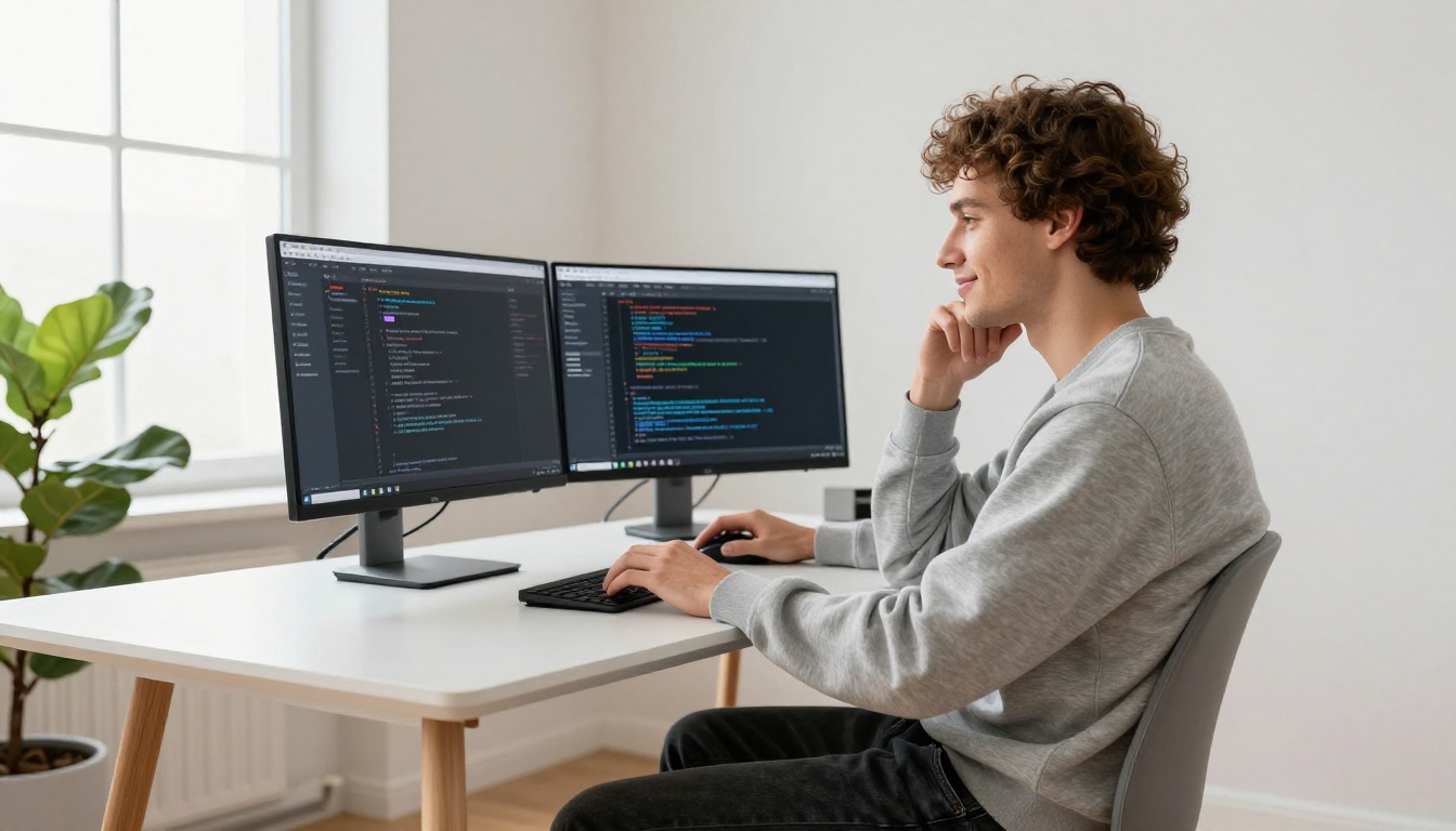 Man at home desk with multiple browser tabs including AI