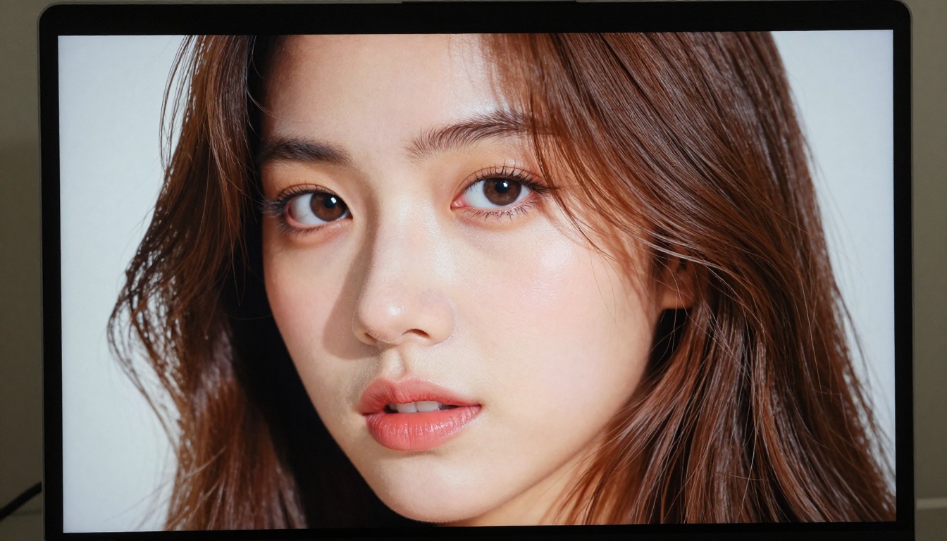 Close-up of AI-generated portrait on monitor screen