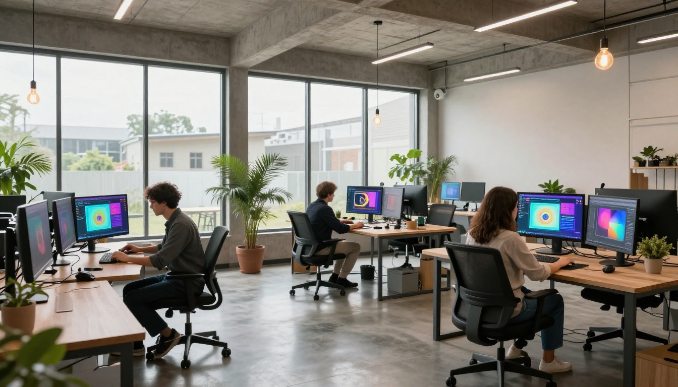 Modern co-working creative space with multiple AI users