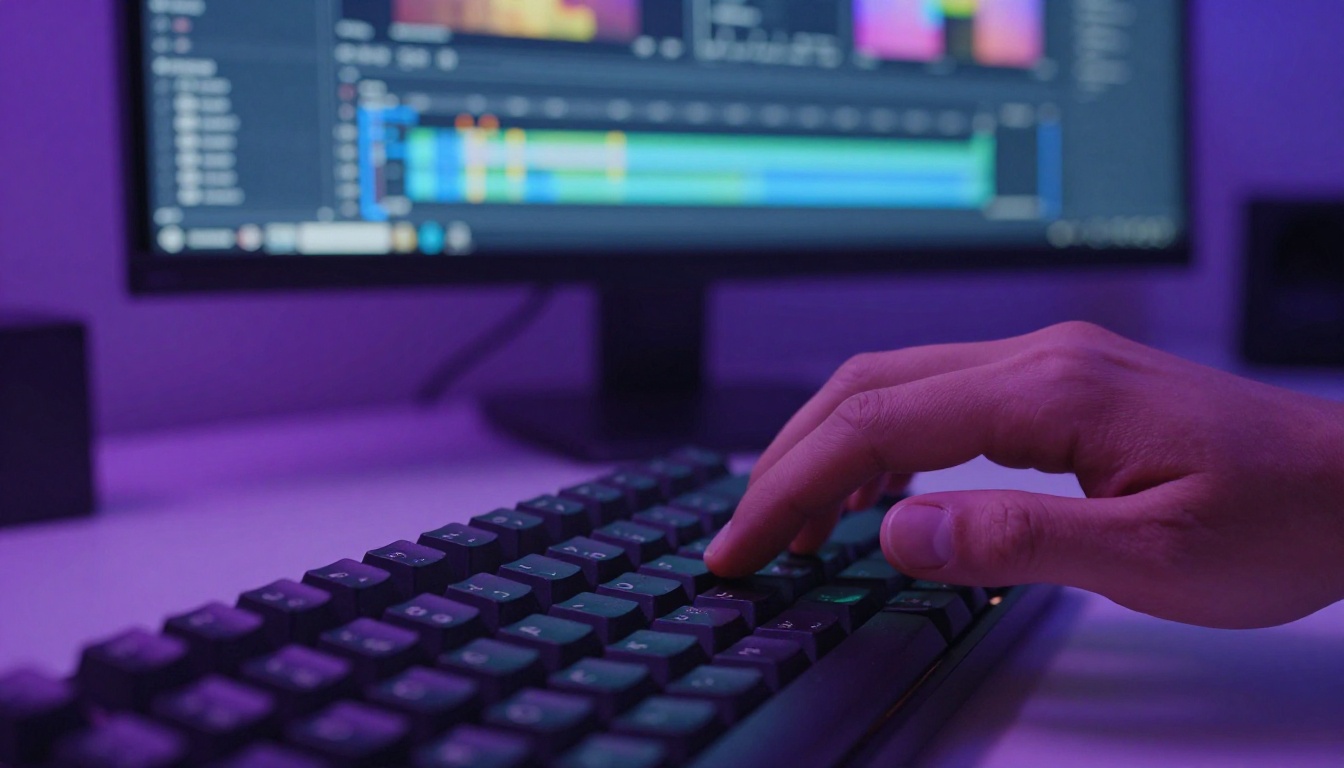 Fingers hovering over mechanical keyboard with screen glow