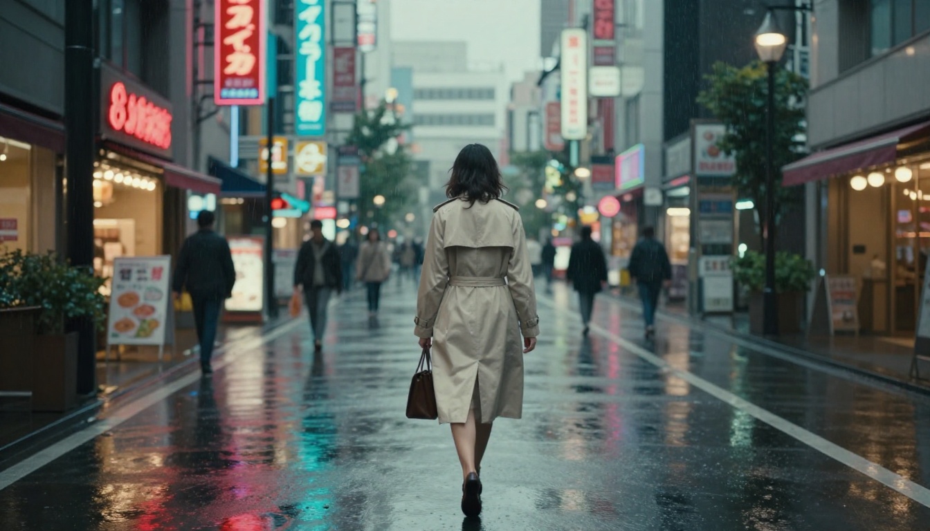 Cinematic rain-soaked Tokyo street scene demonstrating motion and atmosphere quality