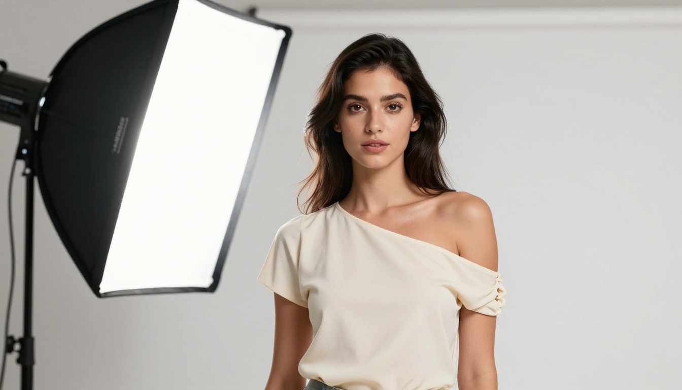 Professional woman in studio for fashion editorial portrait