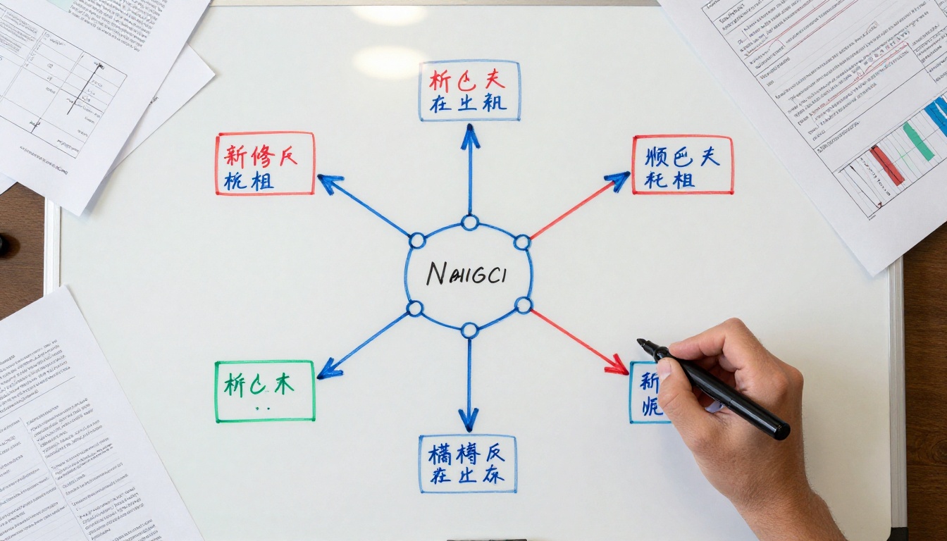 A whiteboard overhead shot showing hand-drawn neural network architecture diagrams with colored marker arrows, a hand holding a black marker at the lower right corner