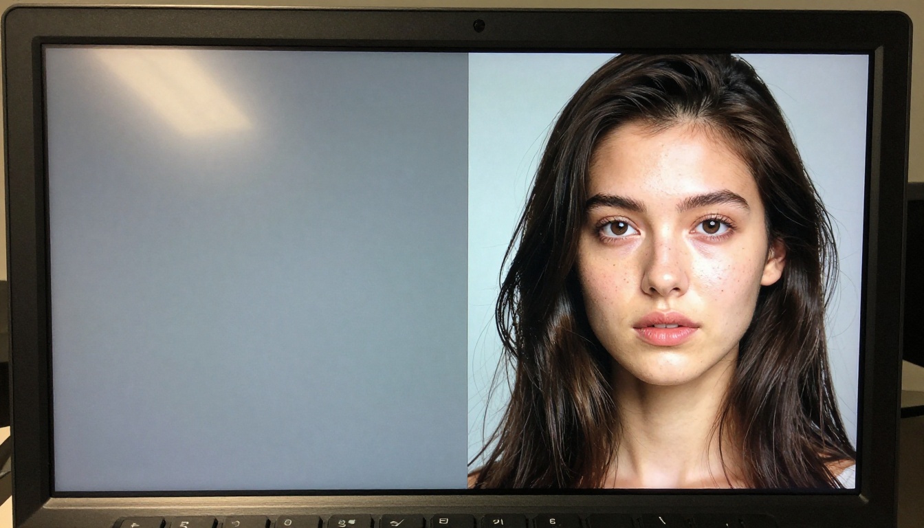 Split-screen professional monitor comparison showing a blurry low-quality AI result on the left versus a razor-sharp photorealistic portrait on the right